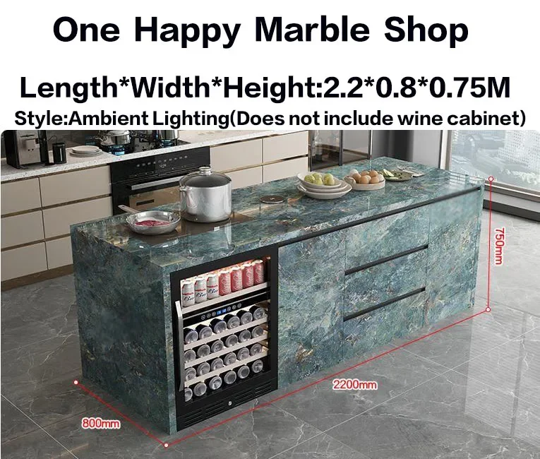 Natural Marble, Kitchen Island- Storage and Wine Cooler- Customizable Luxury Cabinet- Waterproof Countertop - Image 13