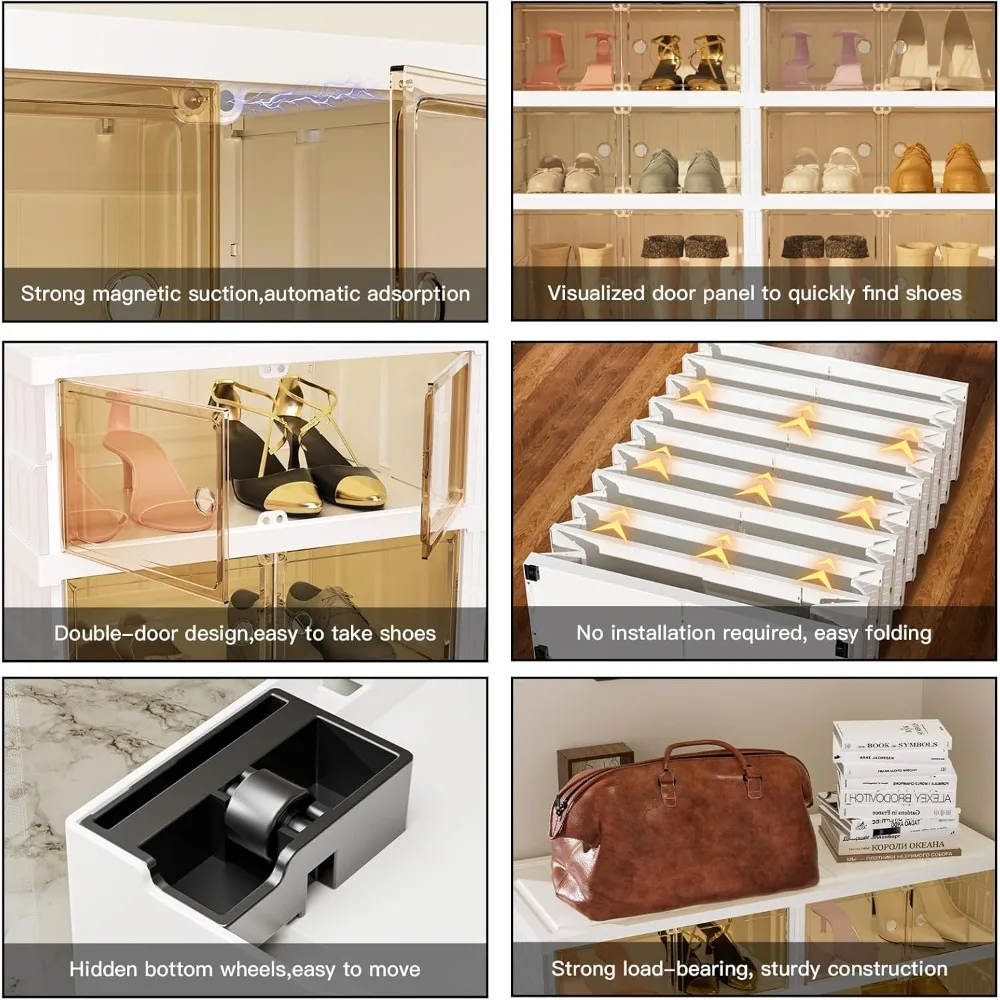 Shoe Storage Cabinet- Clear Plastic- Collapsible- Stackable- Storage Shoe Cabinet with Door - Image 3