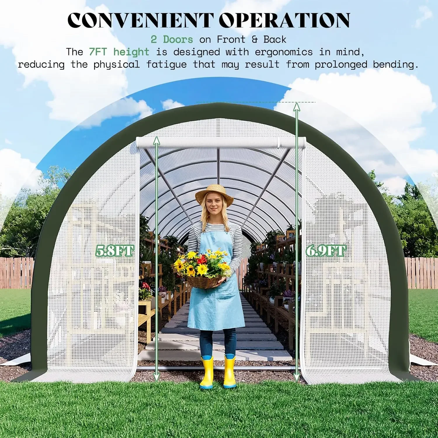 36x9.7x7 FT Large Walk-in Tunnel Greenhouse- Watering System- 2 Zipper Doors- Heavy-Duty Greenhouse - Image 4