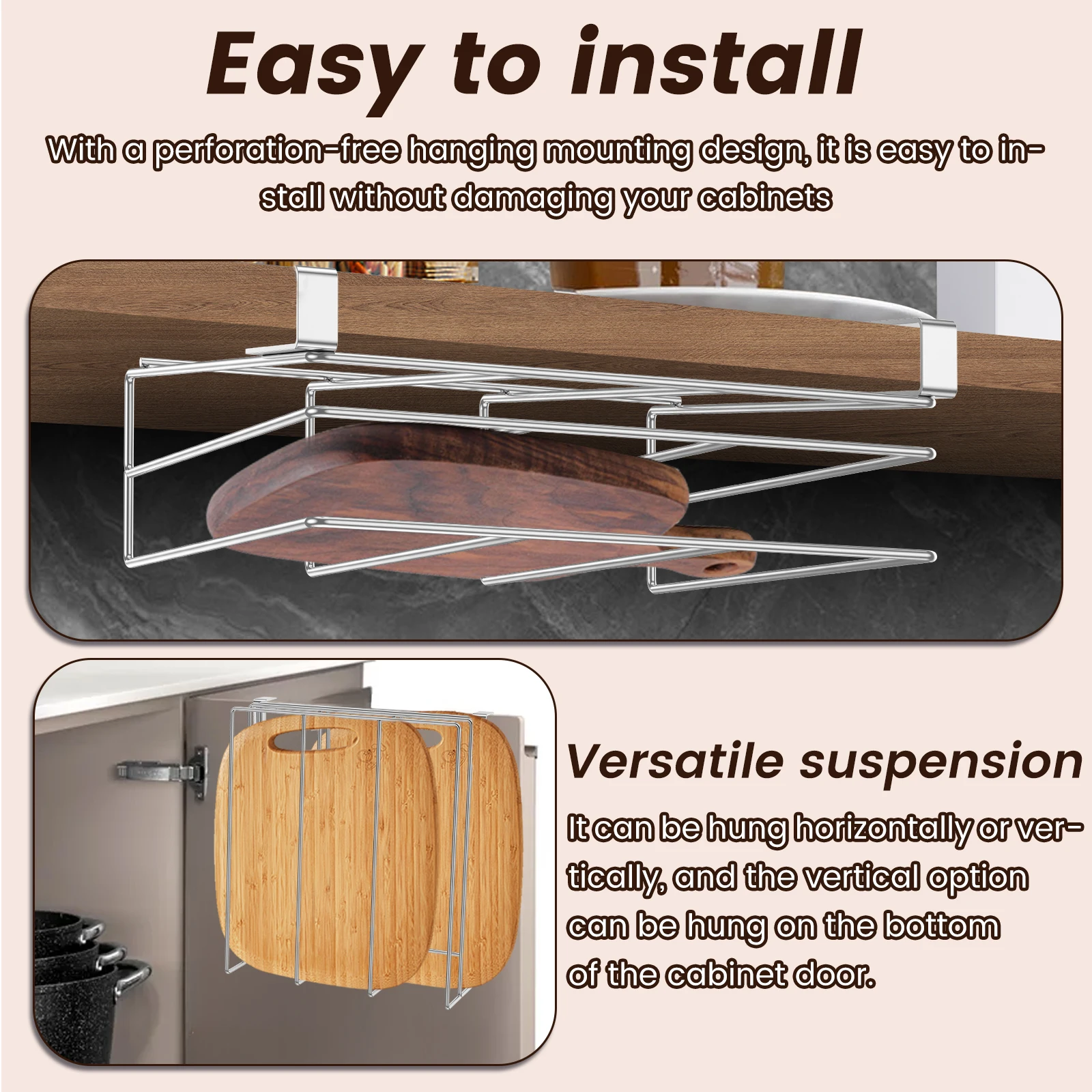 Under Cabinet Cutting Board Holder- Hanging Chopping Board Storage Rack- Stainless Steel - Image 3