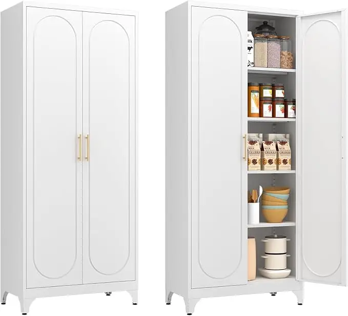 Kitchen Pantry Cabinet- 75" Tall Metal Pantry Storage Cabinet- Doors and Adjustable Shelves- Black or White - Image 8