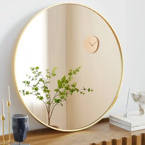 Large Gold or Black-Framed Mirror for Wall- Matte Metal- Framed 20, 24, 30 inch Tempered Glass Mirror