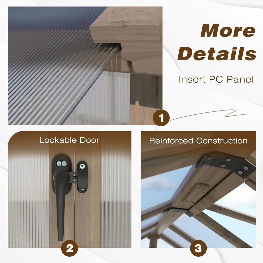 6' x10' Wood Greenhouse- Lockable Door- Cedar Frame- Adjustable Vent- 6MM Thick Polycarbonate Panels - Image 6