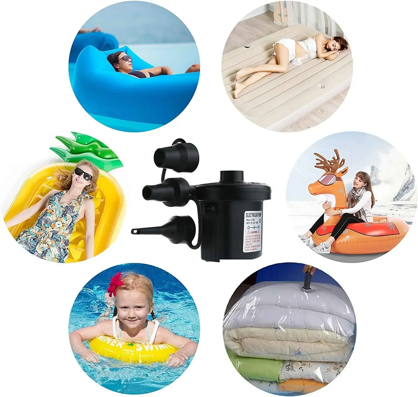 50W Electric Air Pump with 3 Nozzles -Quick 5000PA Air Pump Inflator/ Deflator- for Air Mattress Beds- Pool Toys- Raft - Image 4