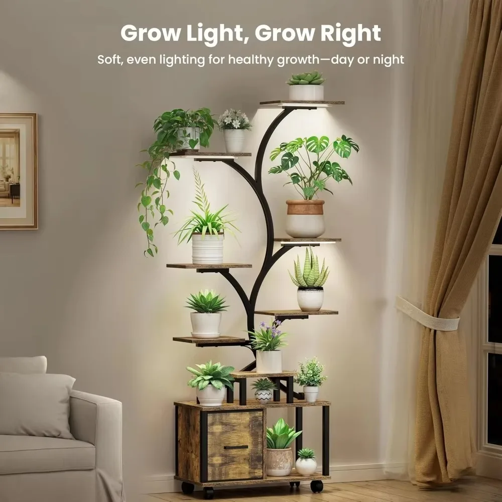 65" Indoor Plant Stand with Grow Lights- Metal Plant Stand- Wheels- Drawer- Home Decor - Image 3