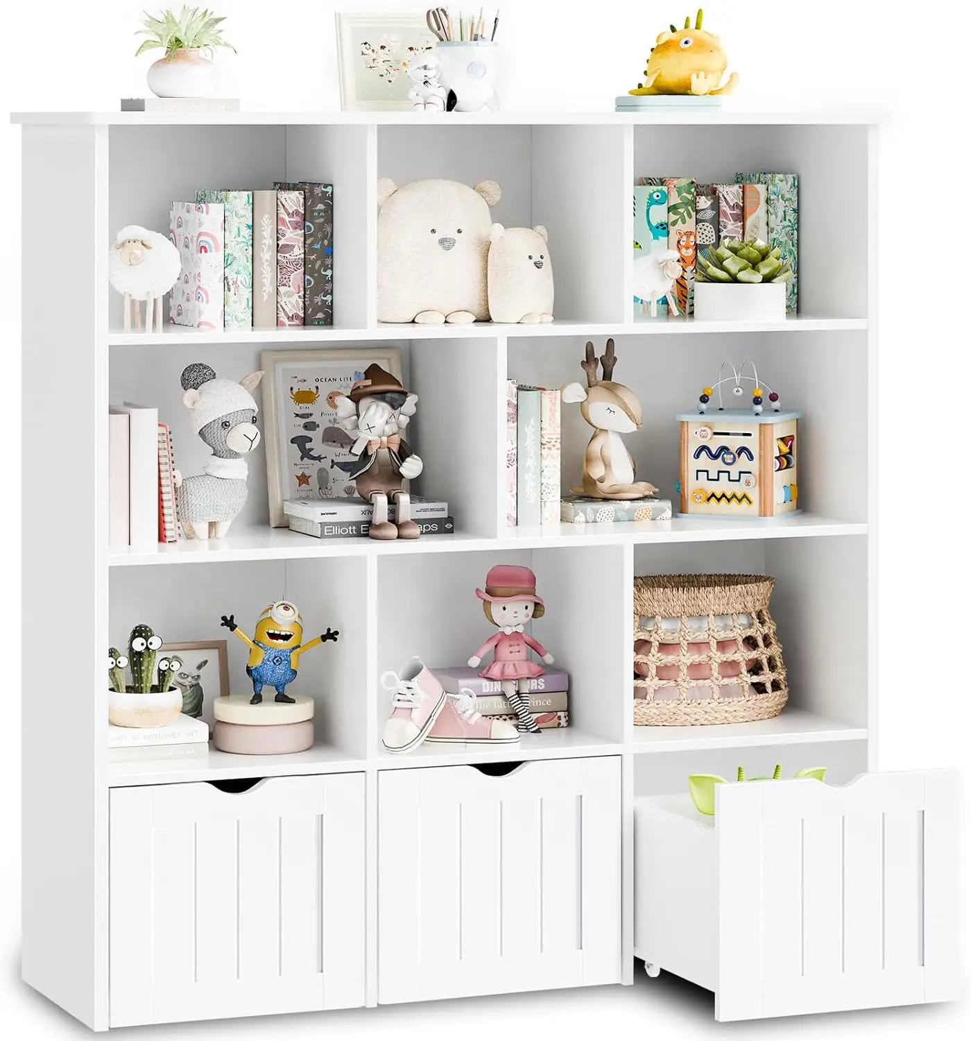 Toy Storage/ Organizer- Bookshelf- Toy Storage with 3 Movable Drawers- Shelf Organizer with Hidden Wheels - Image 9