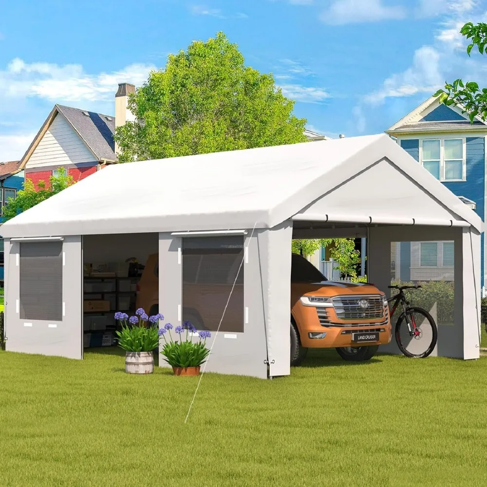 13' x 20' Heavy-duty Carport- Portable Garage with Removable Sidewalls- Shelter with Roll-Up Windows- All-Season Car Canopy