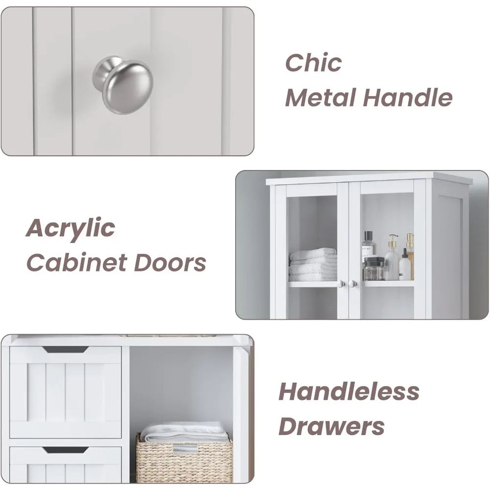 Tall Bathroom Storage Cabinet- 3 Drawers- 58.5" Linen Cabinets for Laundry- 2 Acrylic Doors - Image 4