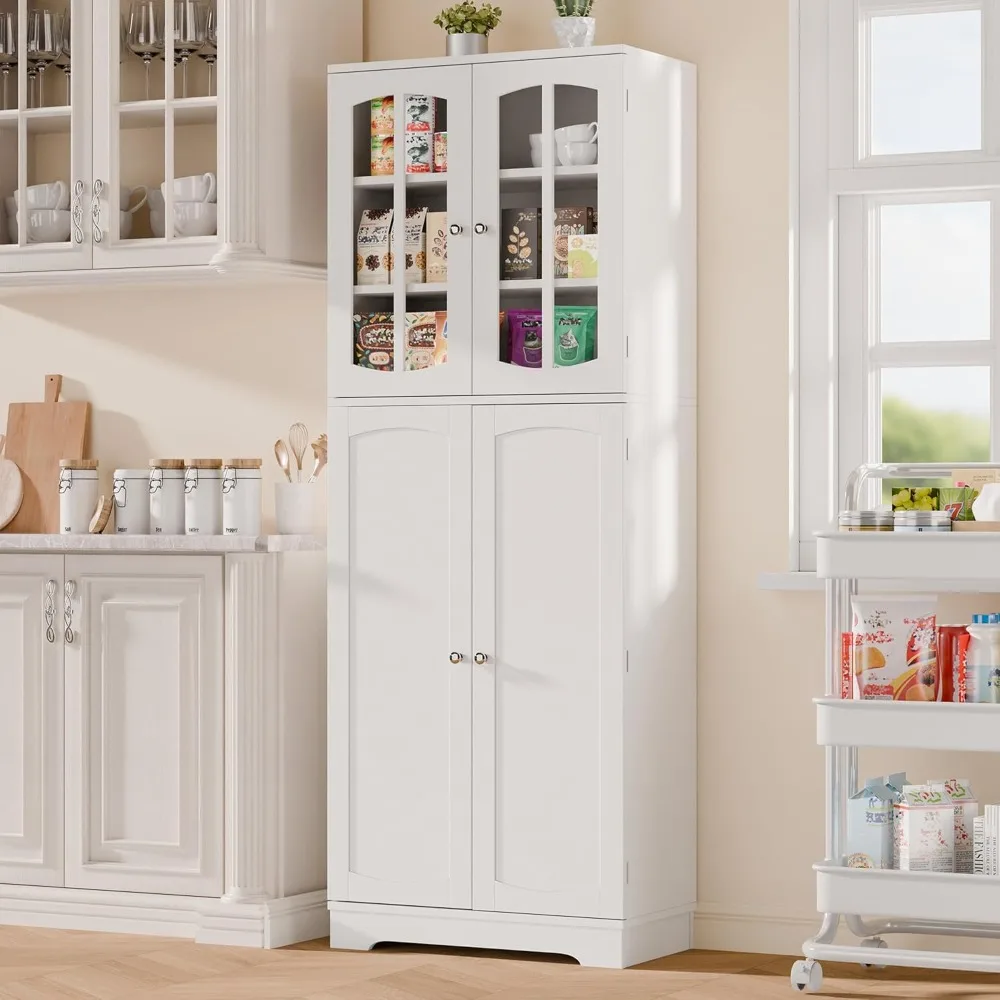 64" Kitchen Pantry Cabinet- Tall Storage Cabinet- Glass Doors- Adjustable Shelves - Image 3