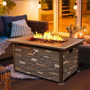 48 INCH Propane Fire Pit/Fire Table- Faux Ledgestone Base- 50,000 BTU- Aluminum Table Top- Waterproof