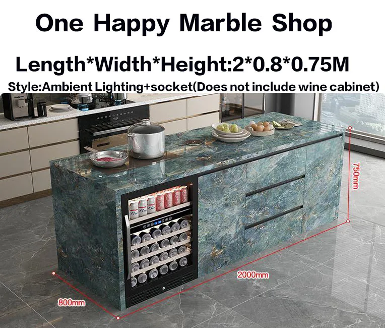 Natural Marble, Kitchen Island- Storage and Wine Cooler- Customizable Luxury Cabinet- Waterproof Countertop - Image 10
