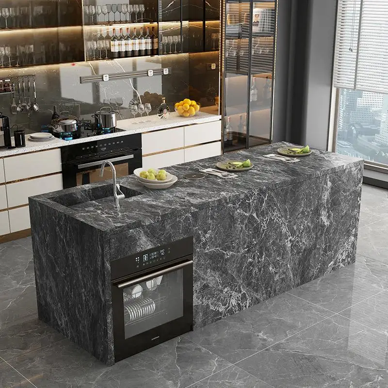 Natural Marble, Kitchen Island- Storage and Wine Cooler- Customizable Luxury Cabinet- Waterproof Countertop - Image 2