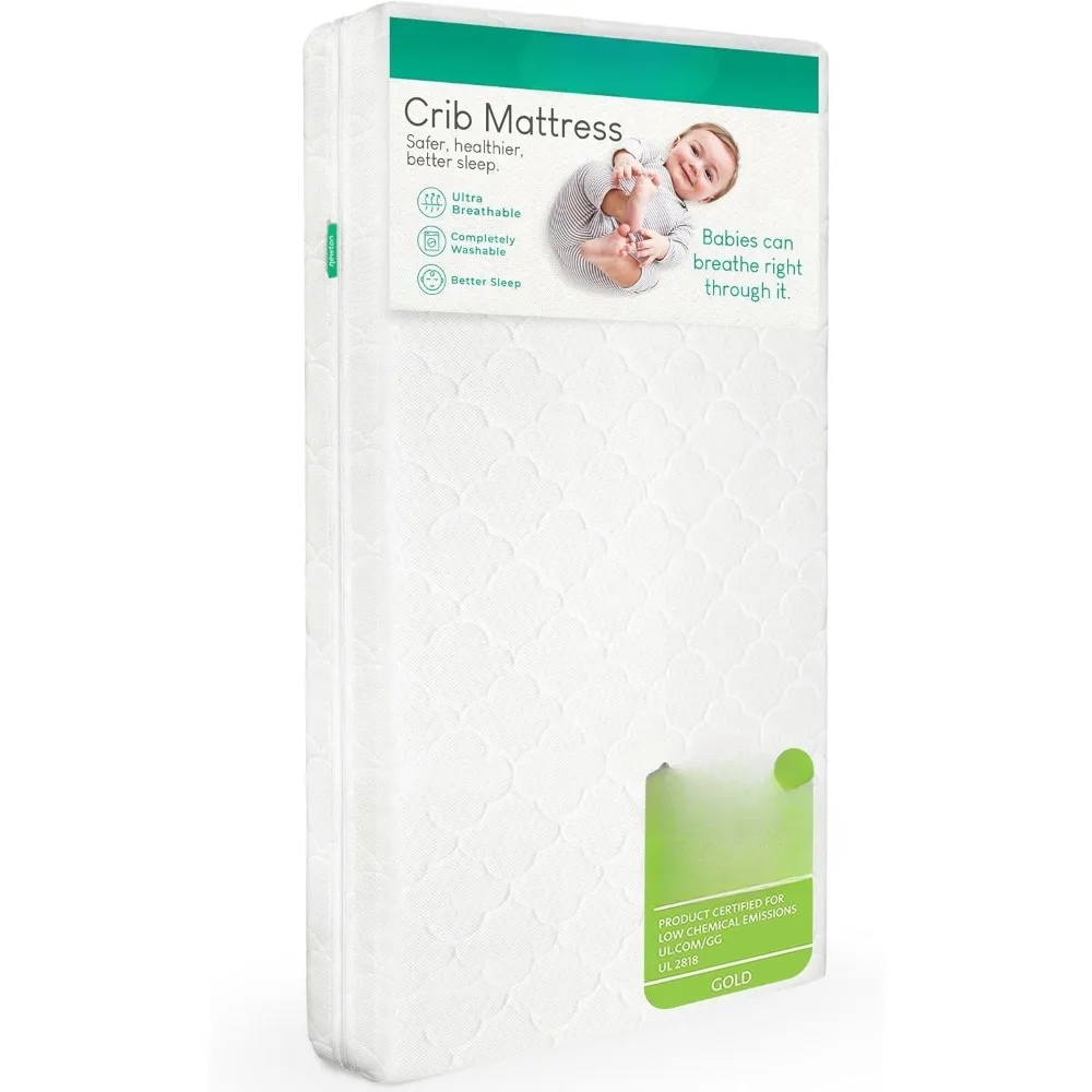 Crib and Toddler Bed Mattress- Ultra-Breathable- Proven to Reduce Suffocation Risk- 100% Washable