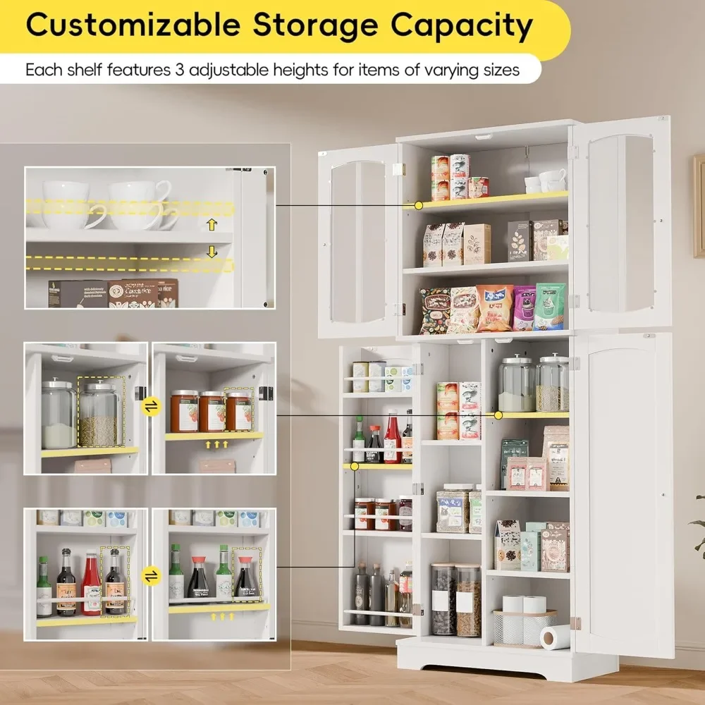 64" Kitchen Pantry Cabinet- Tall Storage Cabinet- Glass Doors- Adjustable Shelves - Image 6