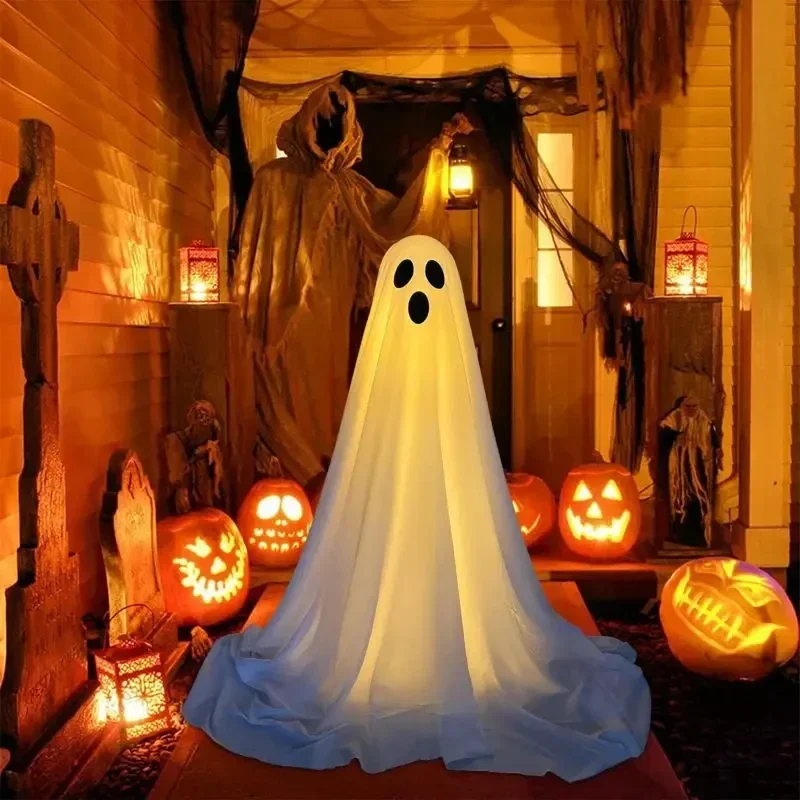 Halloween Ghost Decorations- Luminous Horror Props for Front Porch- Standing Spooky Ghost with LED String Lights - Image 7