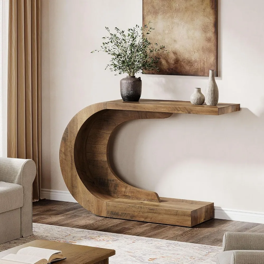 43.3" Console Table for Entryway- Wood C-Shaped Accent Table - Image 6