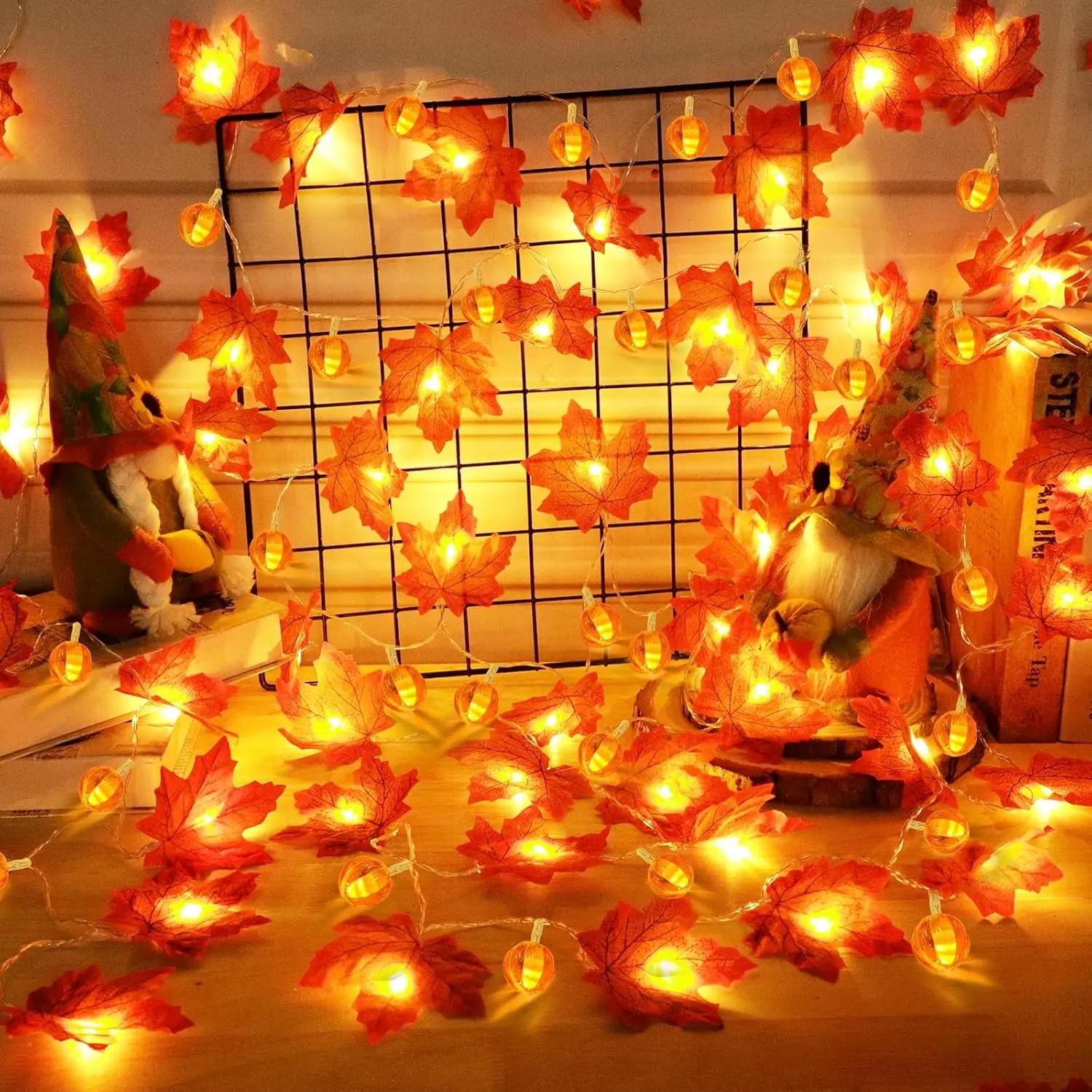 Halloween Pumpkin Maple Leaf String Lights- Artificial Autumn Leaves- LED Light String- Fall Decor - Image 2