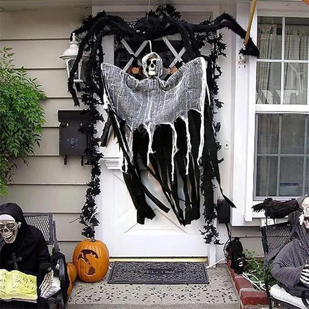 1PCS Halloween Skeleton Ghost Decoration- Ghost with LED String Lights for Outdoor Use in Gardens - Image 6