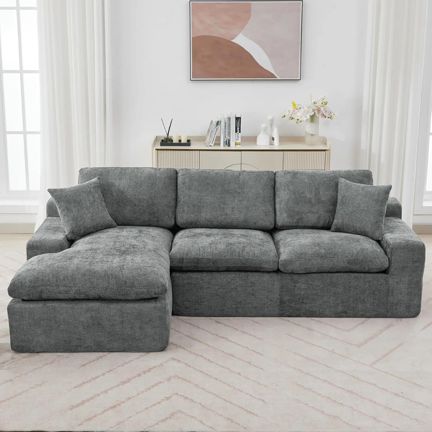 Cloud Modular, Sectional Couch- 107" L-Shape Chaise – Modern Deep Seat Sofa with Transformable Design for Living Room- 3 Colors