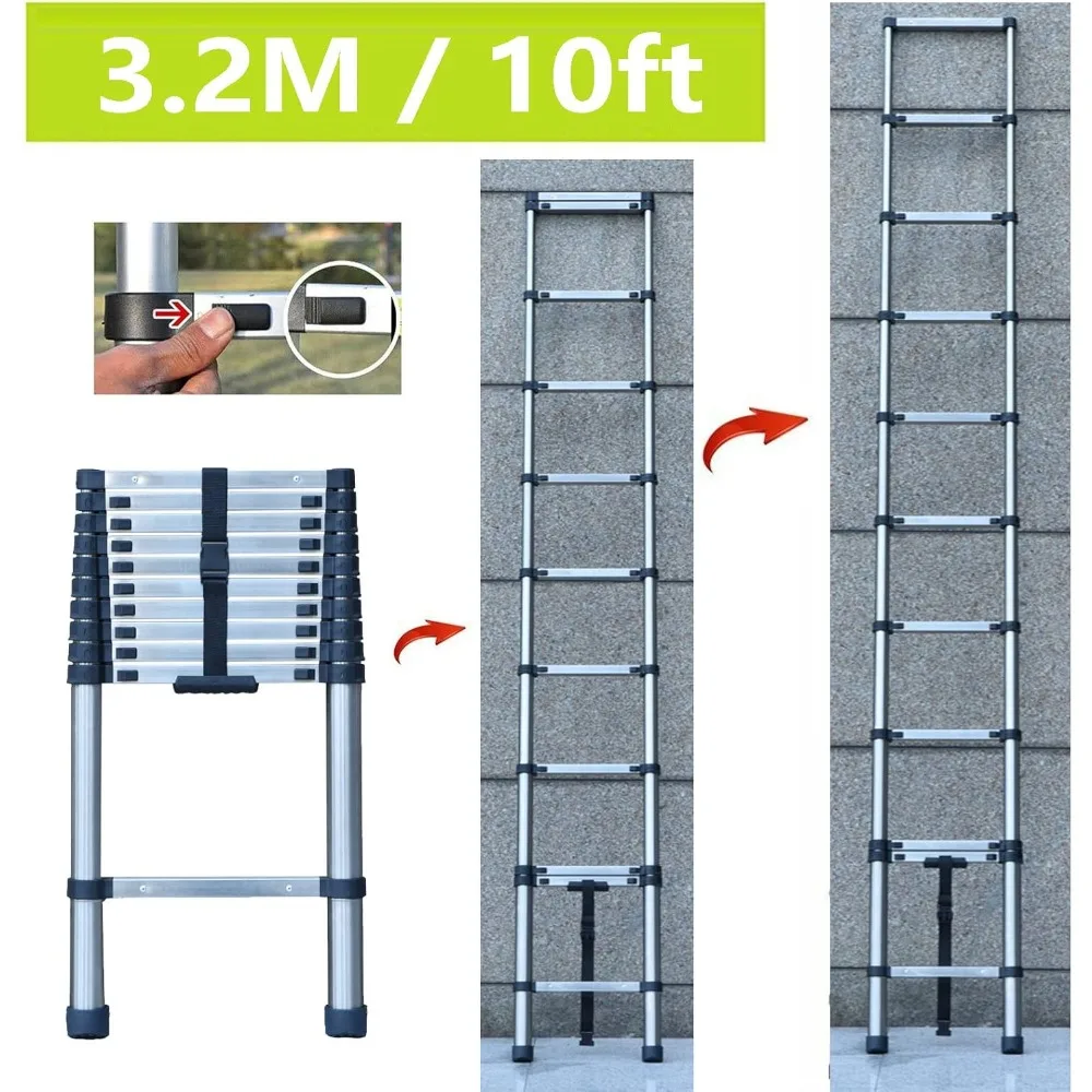 Stainless Steel Telescoping Ladder - 10 FT Step Ladder- Portable Folding Collapsible- Multi-Purpose for Home, Roofing, RV - Image 3
