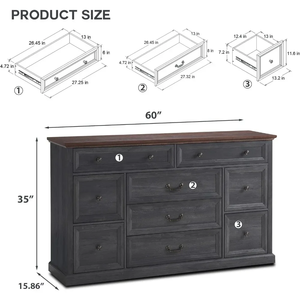 Farmhouse Buffet Cabinet- 60" Storage Cabinet with 9 Drawers - Image 2