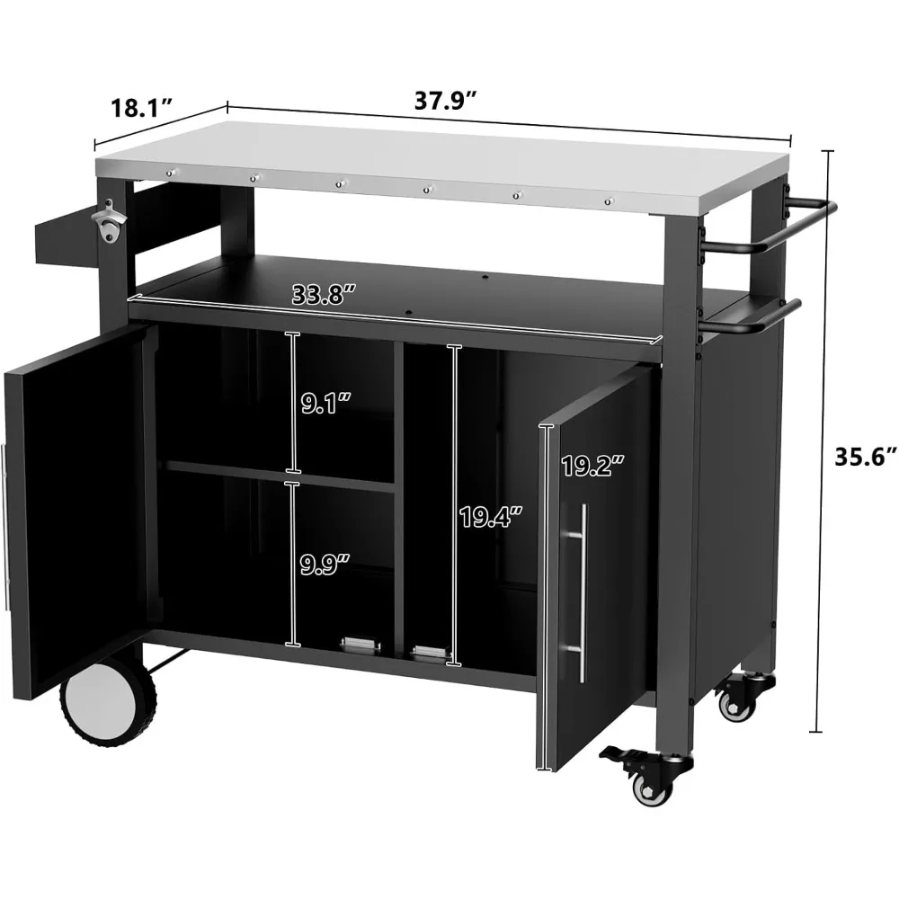 Outdoor Grill Cart- Grill Table with Storage- Rolling Bar Cart - Image 5