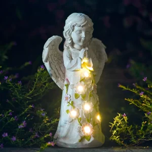 Garden Angel Statues- 7 LED Solar Lights – Lawn Decor- Garden Figurine for Patio, Balcony, Yard