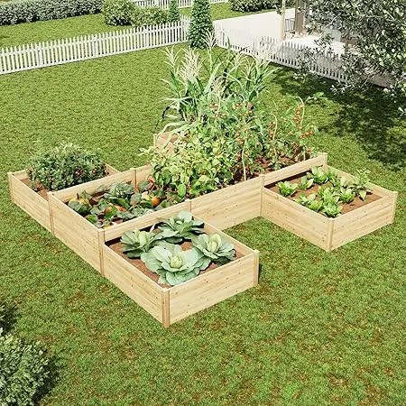 H-Shaped Raised Garden Bed- 12x12x2 ft- 180 cu. ft Capacity- Double-Layer- Wooden Planter Box - Image 7