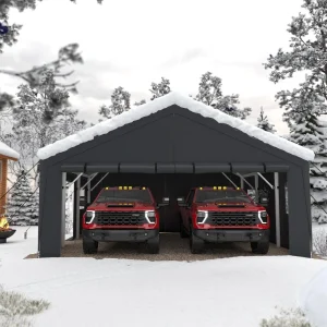 Extra-large 20x20-foot Heavy-duty Metal Carport for All-weather Conditions- Vehicle Protection with Side-opening Door