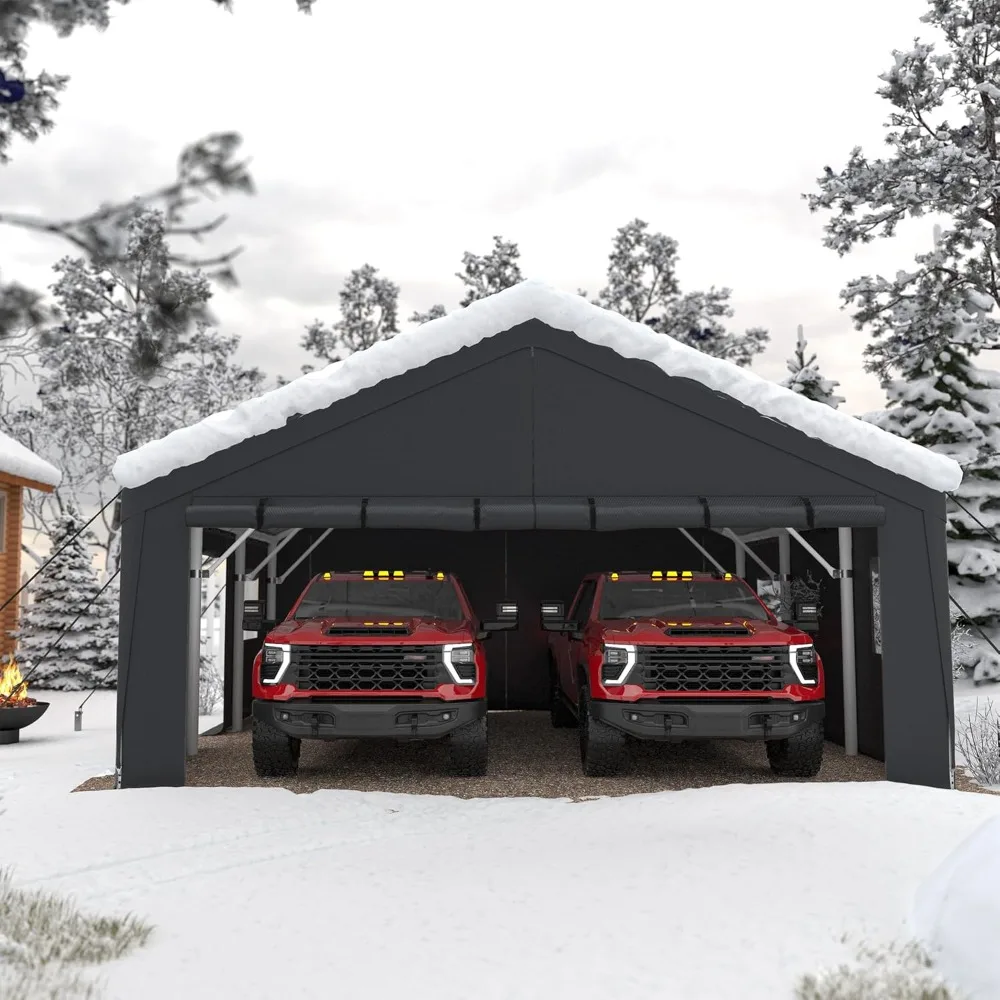 Extra-large 20x20-foot Heavy-duty Metal Carport for All-weather Conditions- Vehicle Protection with Side-opening Door