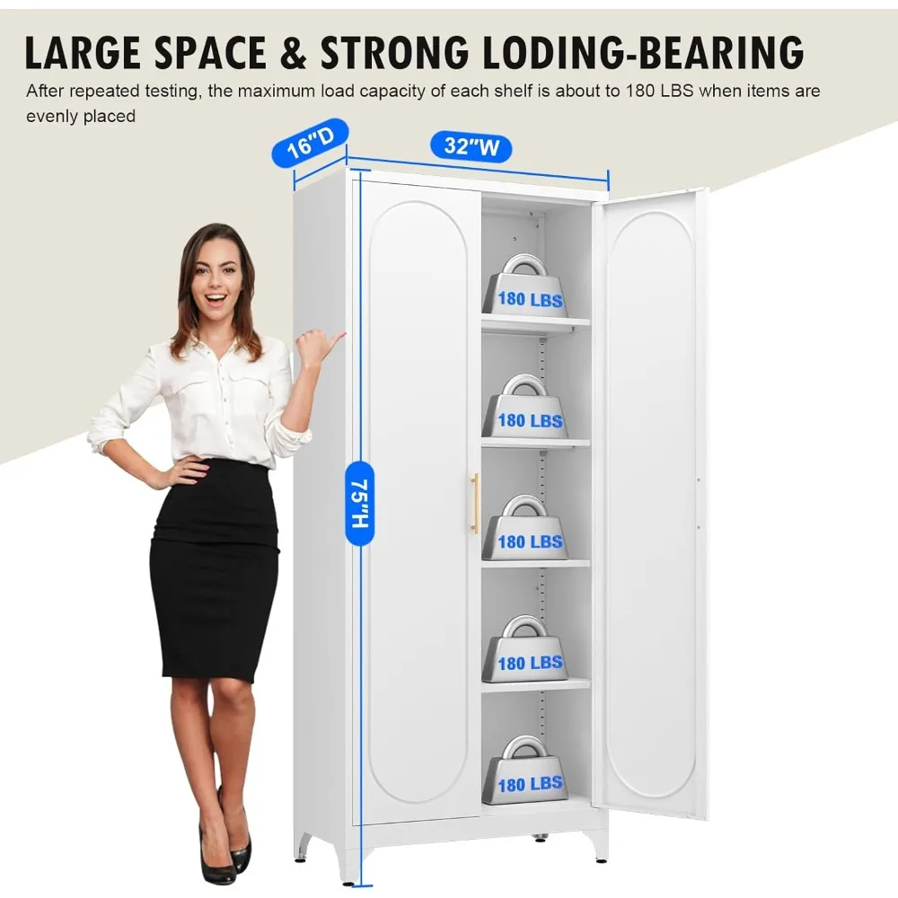 Kitchen Pantry Cabinet- 75" Tall Metal Pantry Storage Cabinet- Doors and Adjustable Shelves- Black or White - Image 3