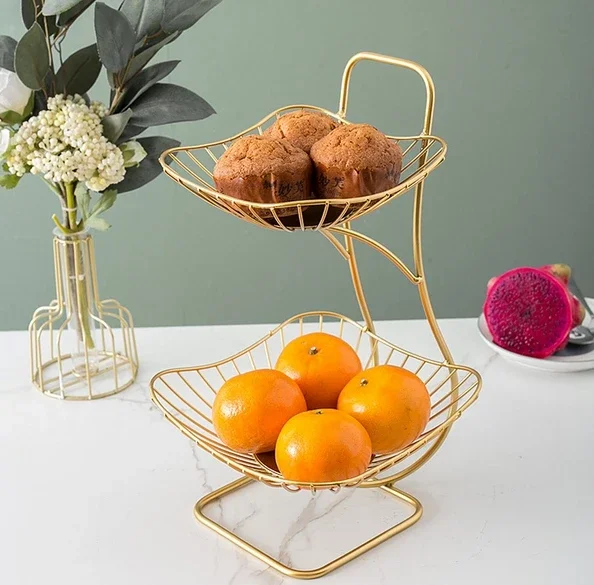 3-Tier Fruit /Vegetables Basket- Storage Rack- Metal Snack Container- Gold Only - Image 2
