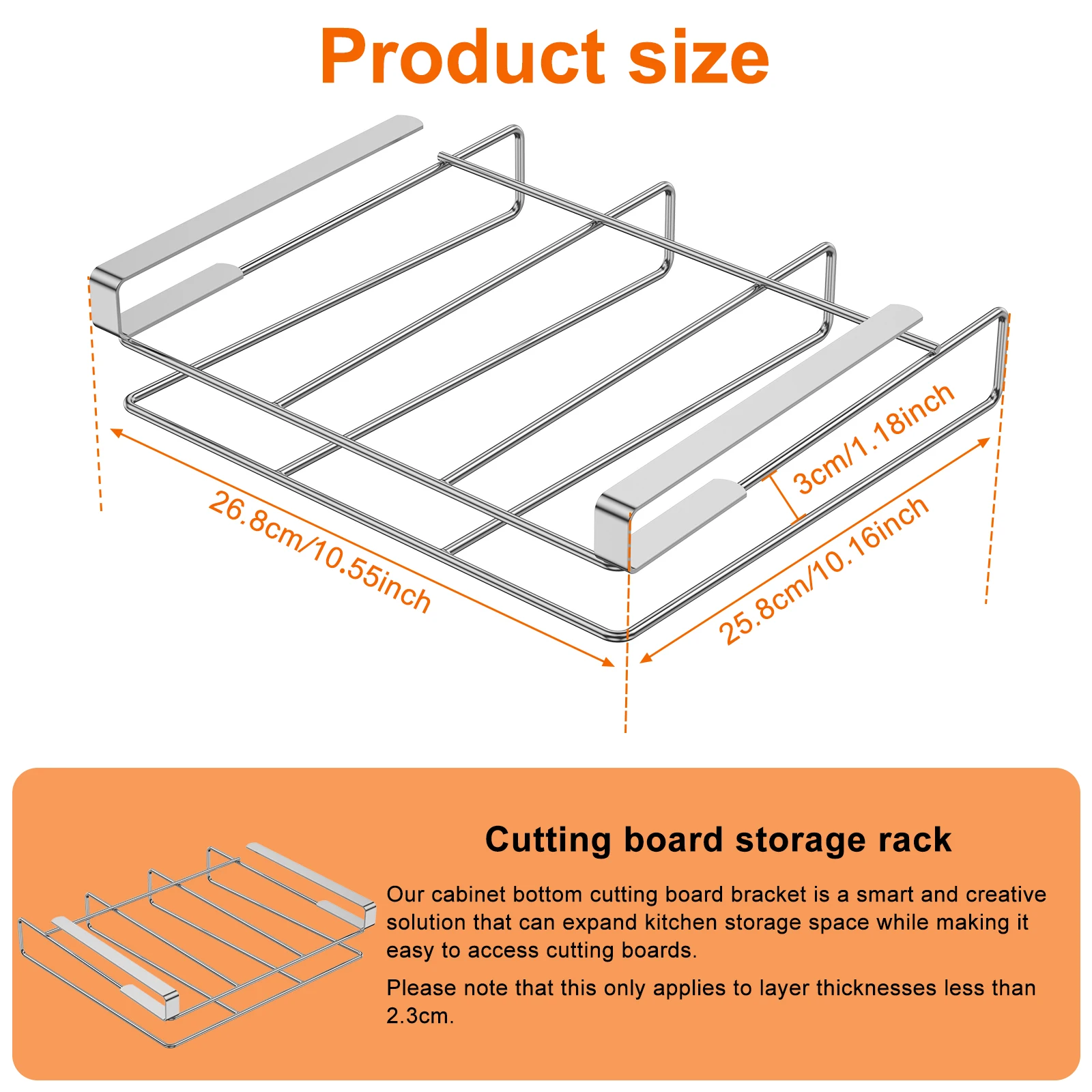 Under Cabinet Cutting Board Holder- Hanging Chopping Board Storage Rack- Stainless Steel - Image 6