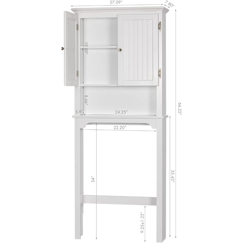 Over-The-Toilet Storage Cabinet- Bathroom Organizer with Adjustable Shelves and Double Doors - Image 2