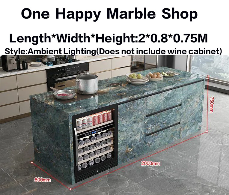 Natural Marble, Kitchen Island- Storage and Wine Cooler- Customizable Luxury Cabinet- Waterproof Countertop - Image 18