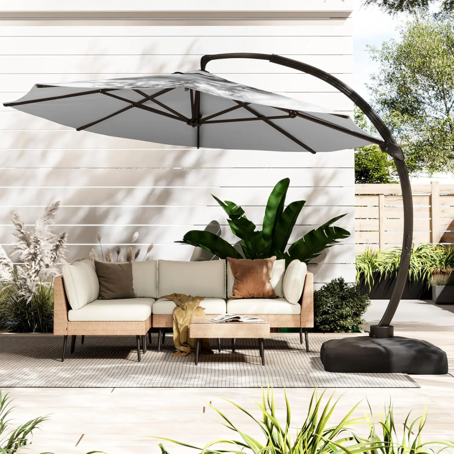 11 FT Cantilever Patio Umbrella With Included Base- Heavy-Duty Offset Umbrella- 5 Colors - Image 10