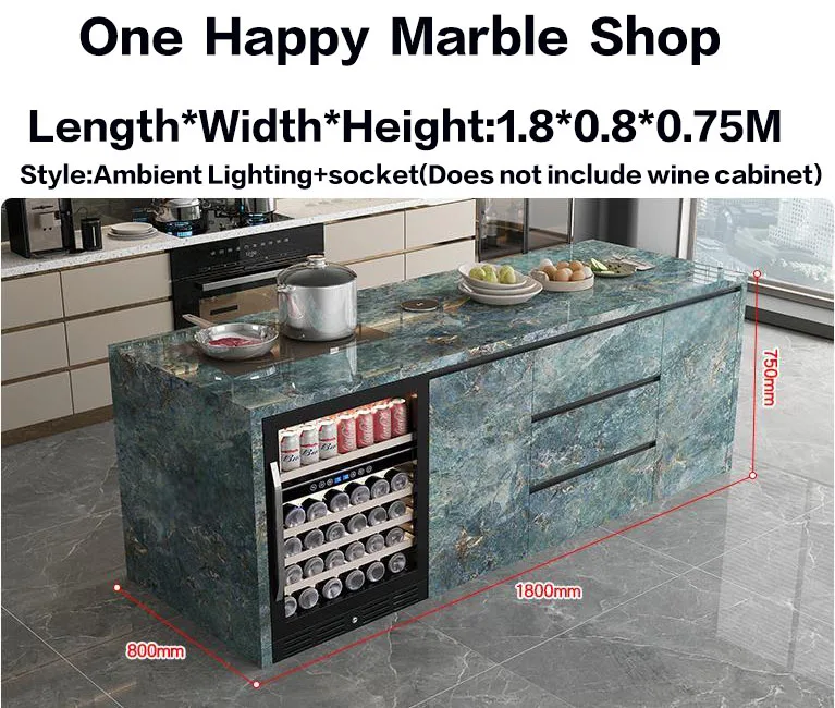 Natural Marble, Kitchen Island- Storage and Wine Cooler- Customizable Luxury Cabinet- Waterproof Countertop - Image 16