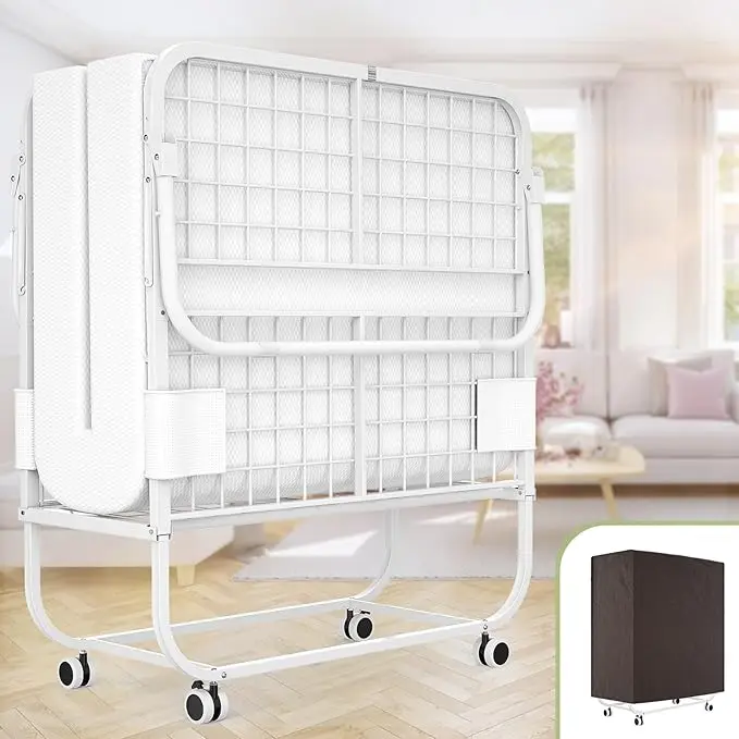 Folding Bed with Mattress for Adults, Portable Rollaway Guest Bed, Cot Size Foldable Bed with Memory Foam Mattress and Metal Fr - Image 7