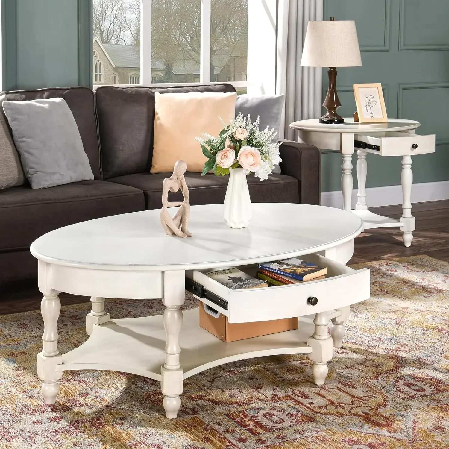 Solid Wood Coffee Table- Drawer and Storage Shelf- Traditional Living Room Coffee Table- 4 Finishes - Image 9