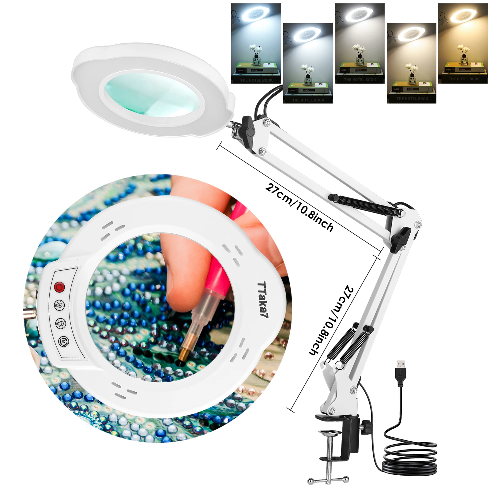 72 LED 8X/10X Illuminated Magnifier- USB 3 Colors LED Magnifying Glass- for Soldering, Skincare Beauty, Diamond Painting, Detail Work, etc. - Image 8