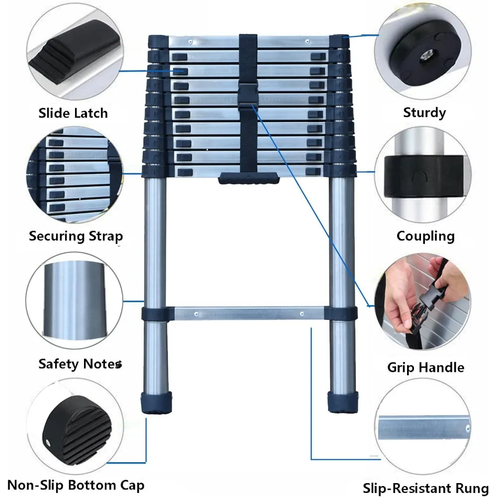 Stainless Steel Telescoping Ladder - 10 FT Step Ladder- Portable Folding Collapsible- Multi-Purpose for Home, Roofing, RV - Image 2