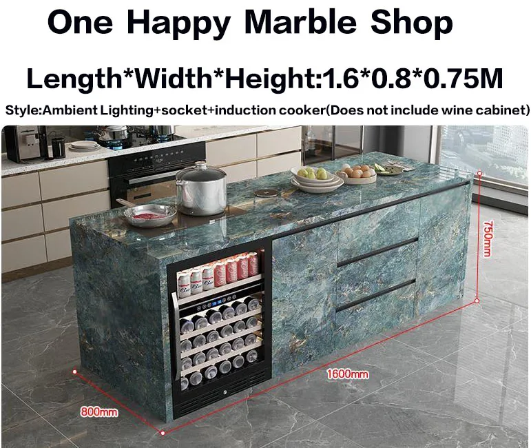 Natural Marble, Kitchen Island- Storage and Wine Cooler- Customizable Luxury Cabinet- Waterproof Countertop - Image 21