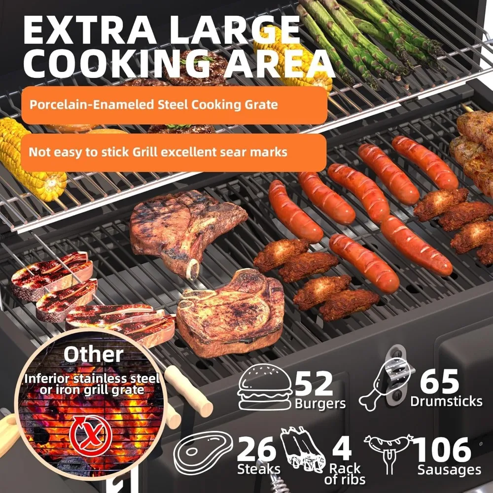 36-In Extra-Large Charcoal Grill - 620 Sq.In Oversized BBQ Area- Thermometer- Individual Lifting Charcoal Trays- Storage - Image 4