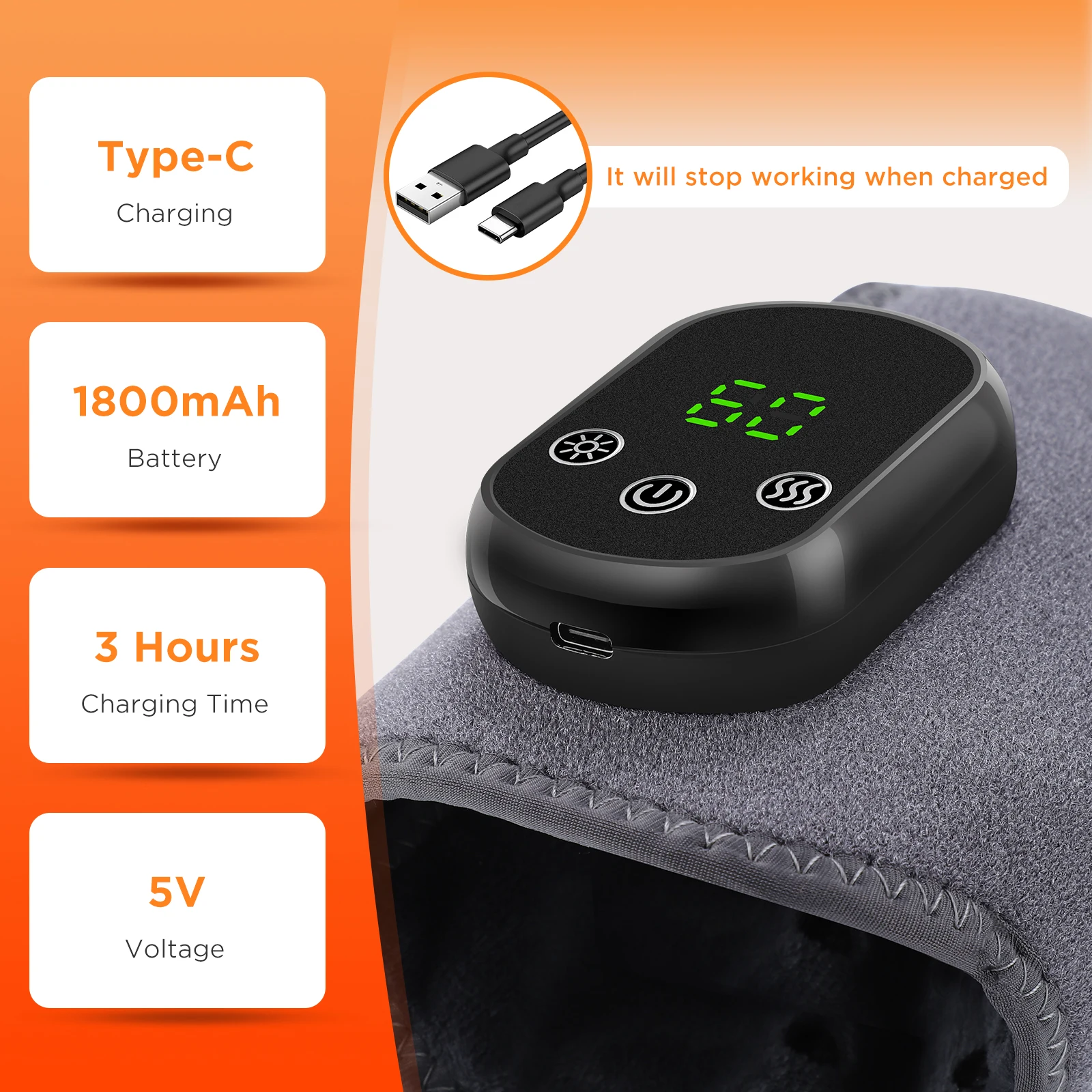 Rechargeable, Electric, Heating Ankle Brace- Massager- Hot Compress And Vibration Massage for Cervical Hand/ Foot Muscle Relaxation - Image 6