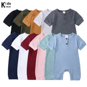 Baby Rompers- Boy/Girl Short Sleeve Solid Cotton Casual Clothes- 0-24M