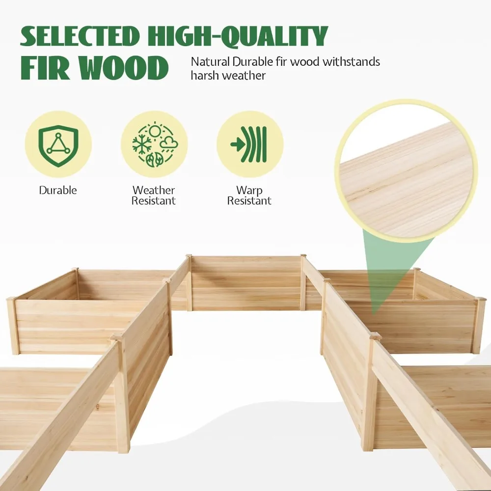 H-Shaped Raised Garden Bed- 12x12x2 ft- 180 cu. ft Capacity- Double-Layer- Wooden Planter Box - Image 3
