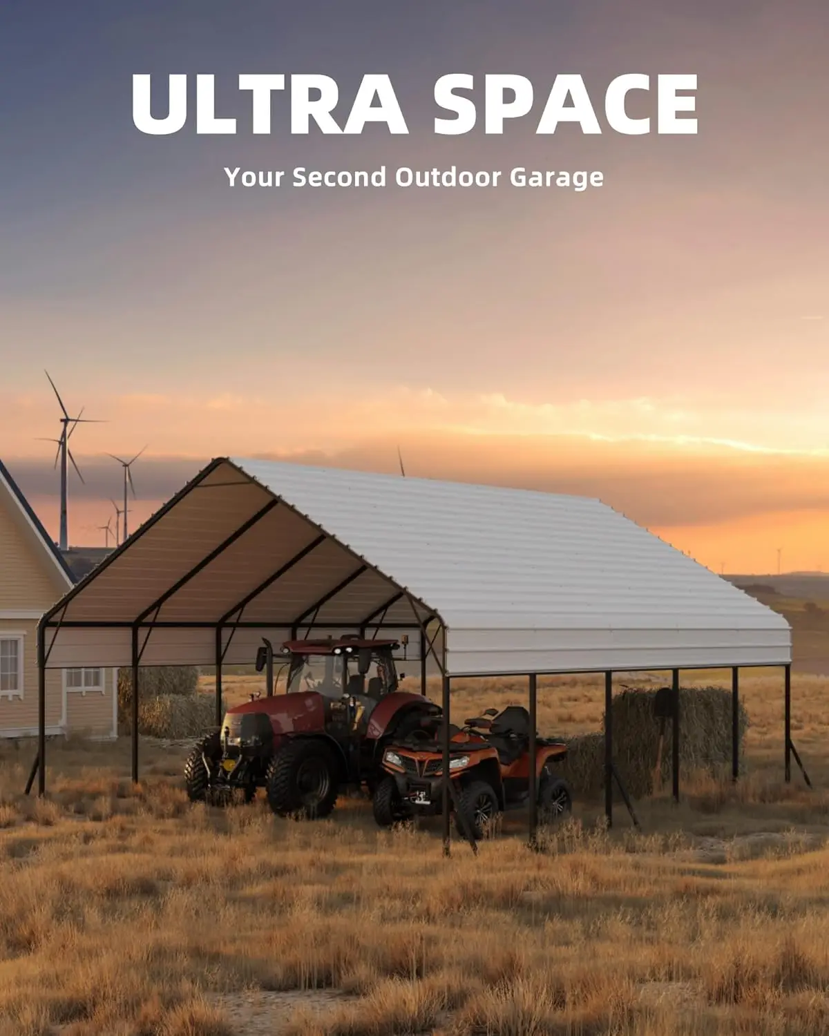 20'x20'x13' Metal Carport for 2 Cars- Heavy-duty Steel Frame- All Weather- Permanent Shelter for Boats, Full-Sized Pickup - Image 6