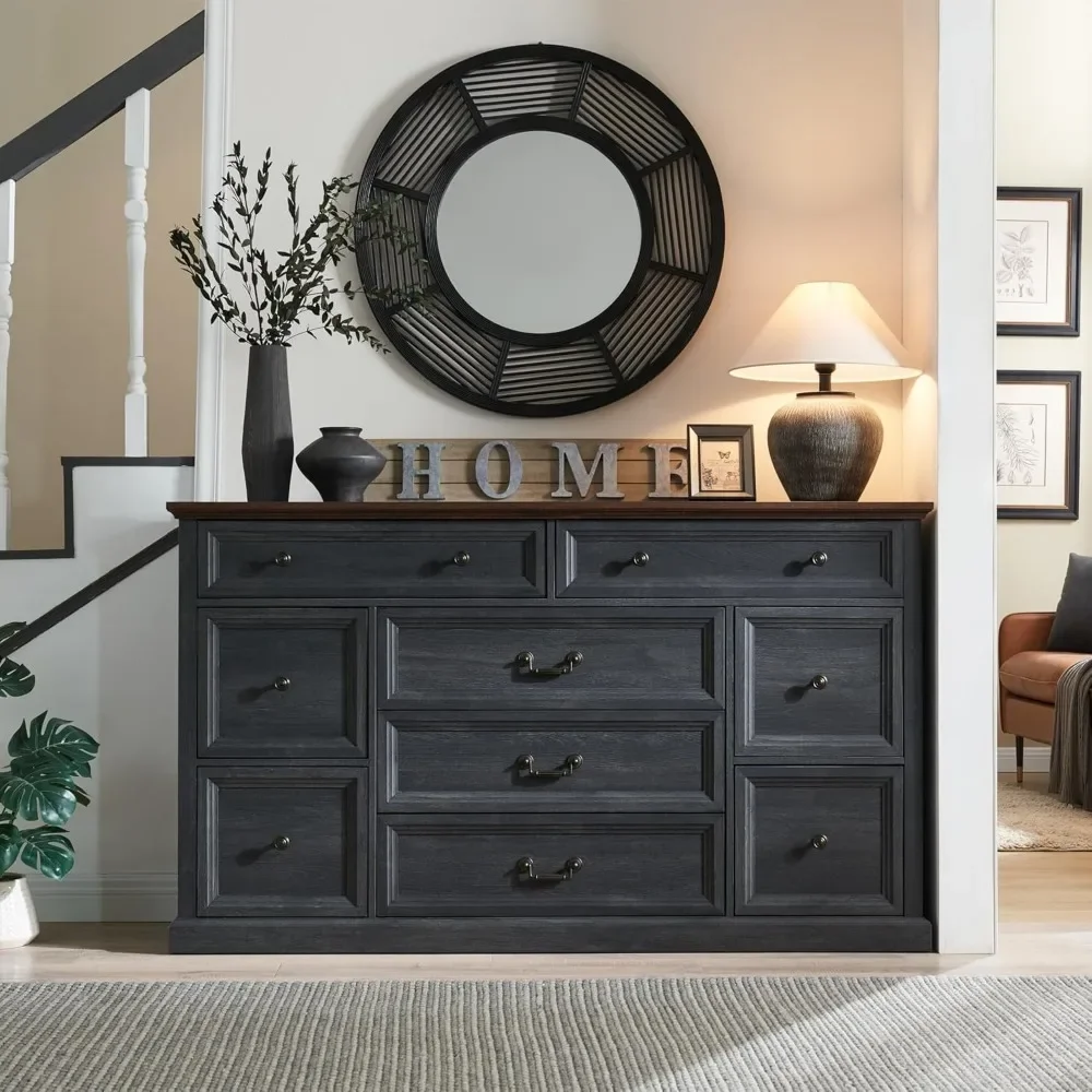 Farmhouse Buffet Cabinet- 60" Storage Cabinet with 9 Drawers - Image 3