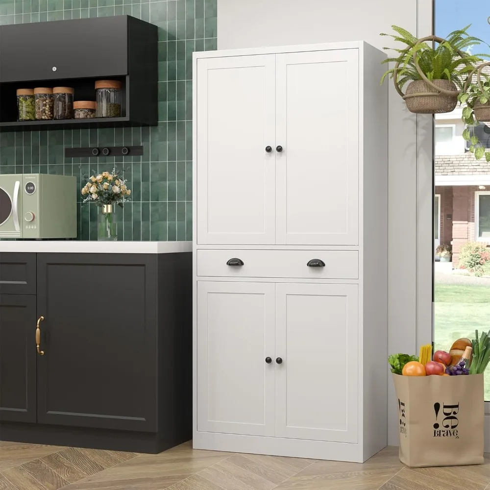71” Food Pantry/ Storage Cabinet- White Metal Kitchen Cupboard with Doors and Adjustable Shelves - Image 6