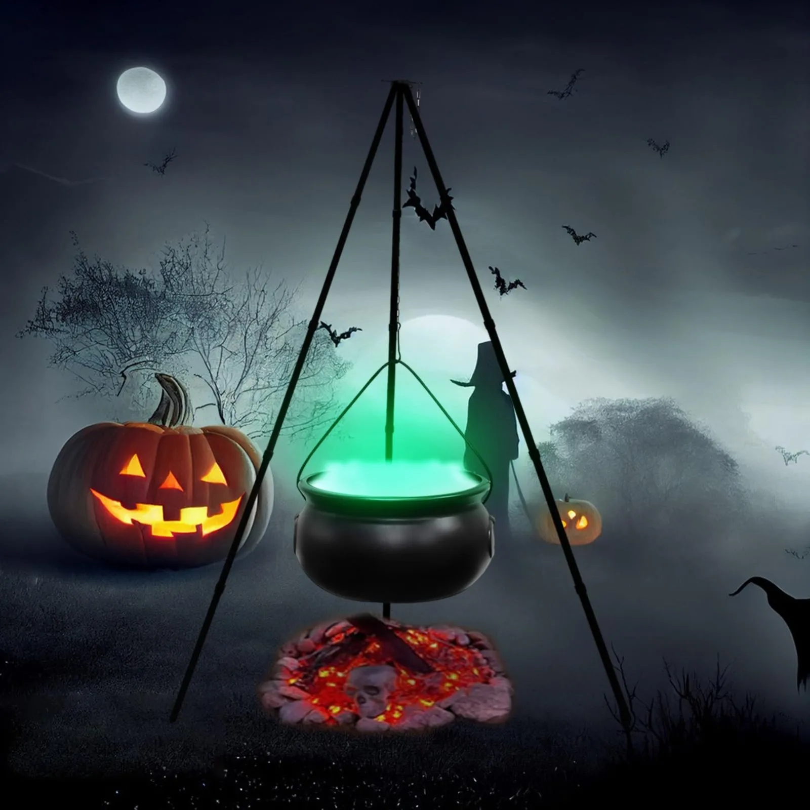 Halloween Decor- Large Witch Cauldron on Tripod with Lights